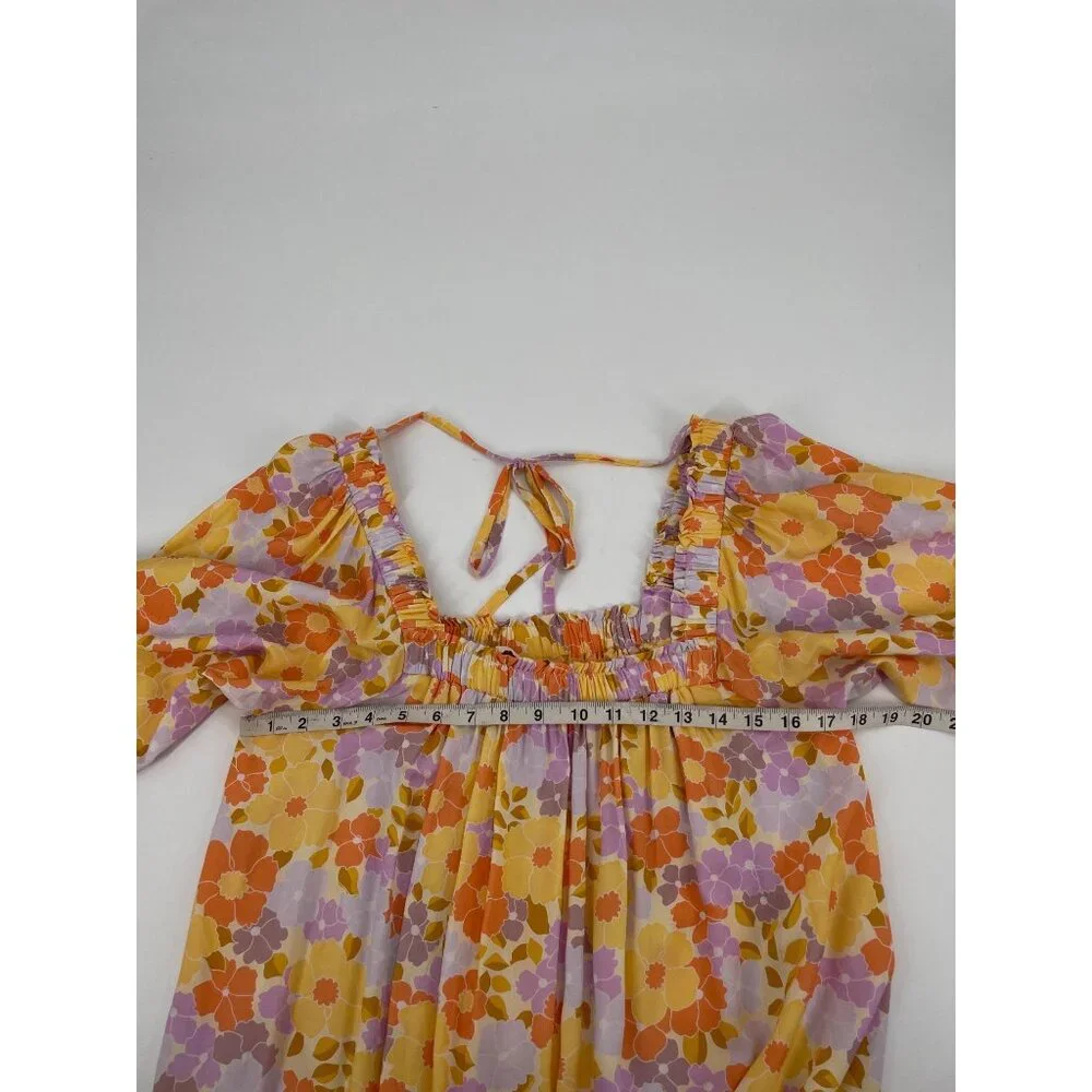 Auguste Roxanne Cassia Mini Dress Retro Floral Puff Sleeve Boho Womens Small